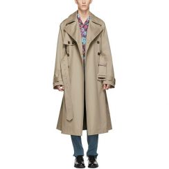 Mens Lapel Collar Waist Button Long Trench Coat